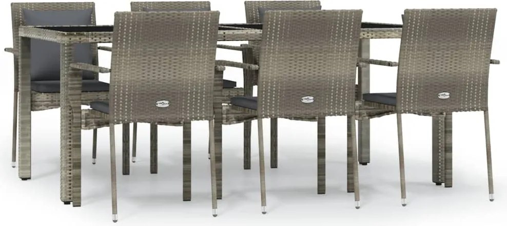 vidaXL Set mobilier de grădină cu perne, 7 piese, gri, poliratan