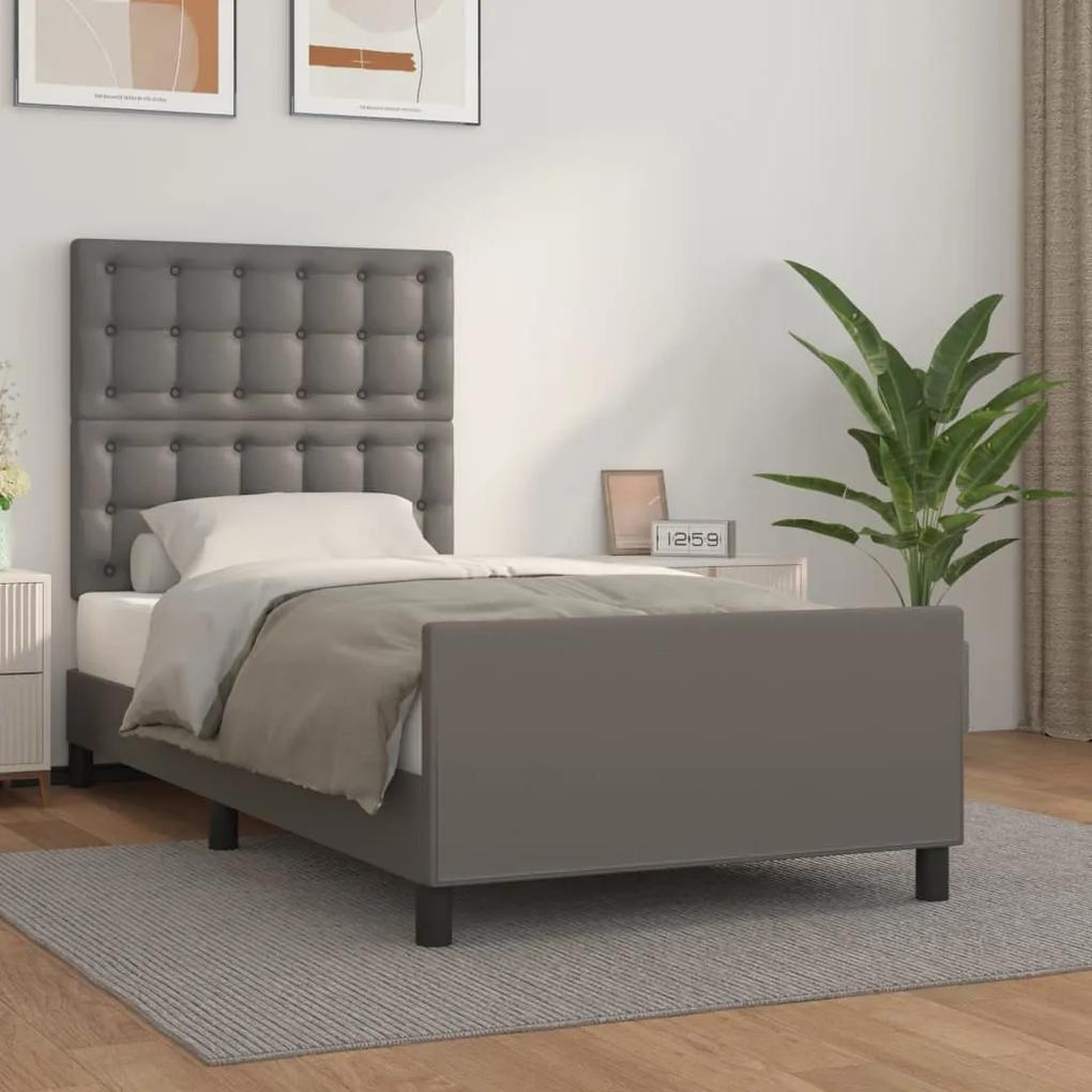 3125559 vidaXL Cadru de pat cu tăblie, gri, 100x200 cm, piele ecologică