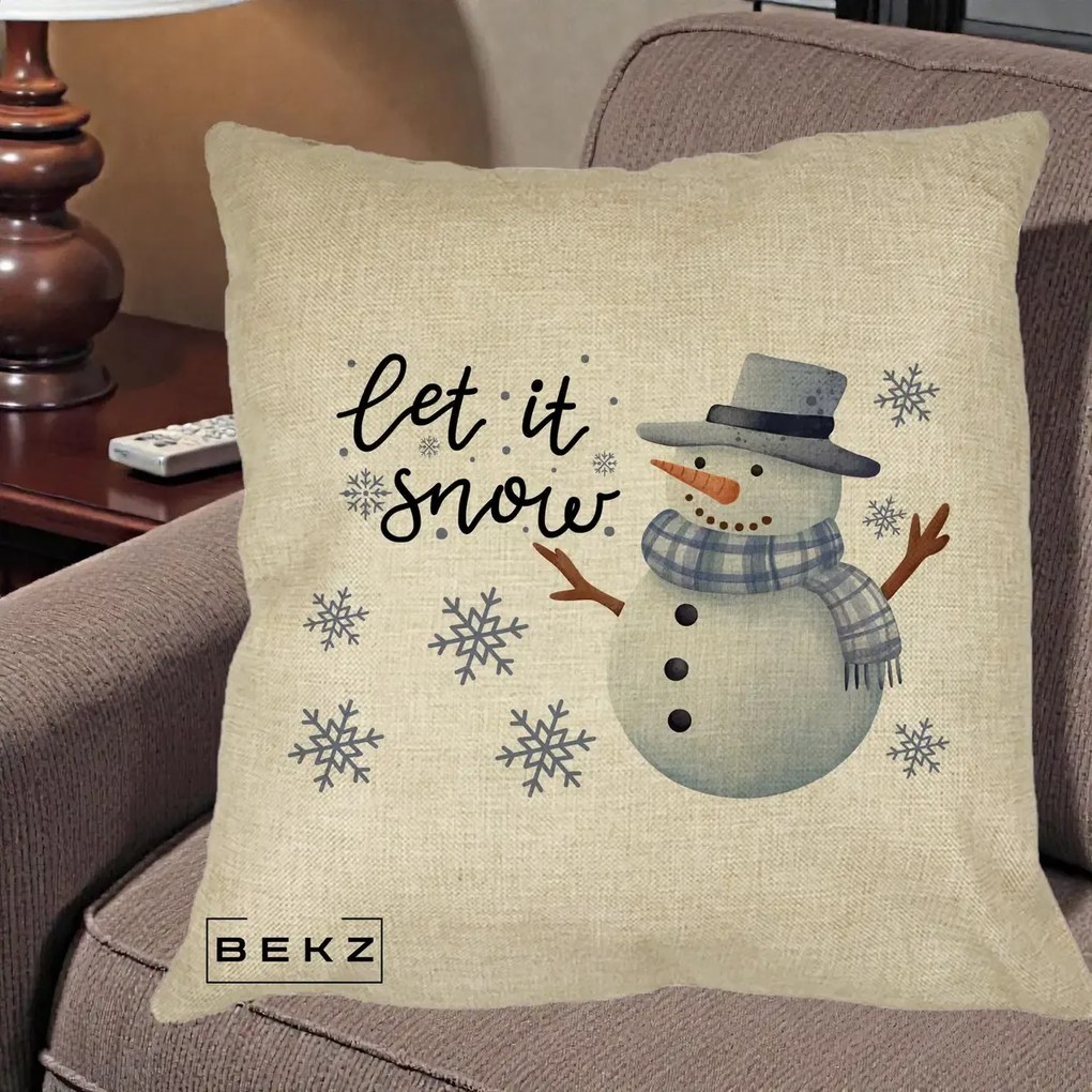 Perna Decorativa Let It Snow Om de Zapada, 40x40 cm, Crem, Husa Detasabila, Perna Inclusa, BEKZ®