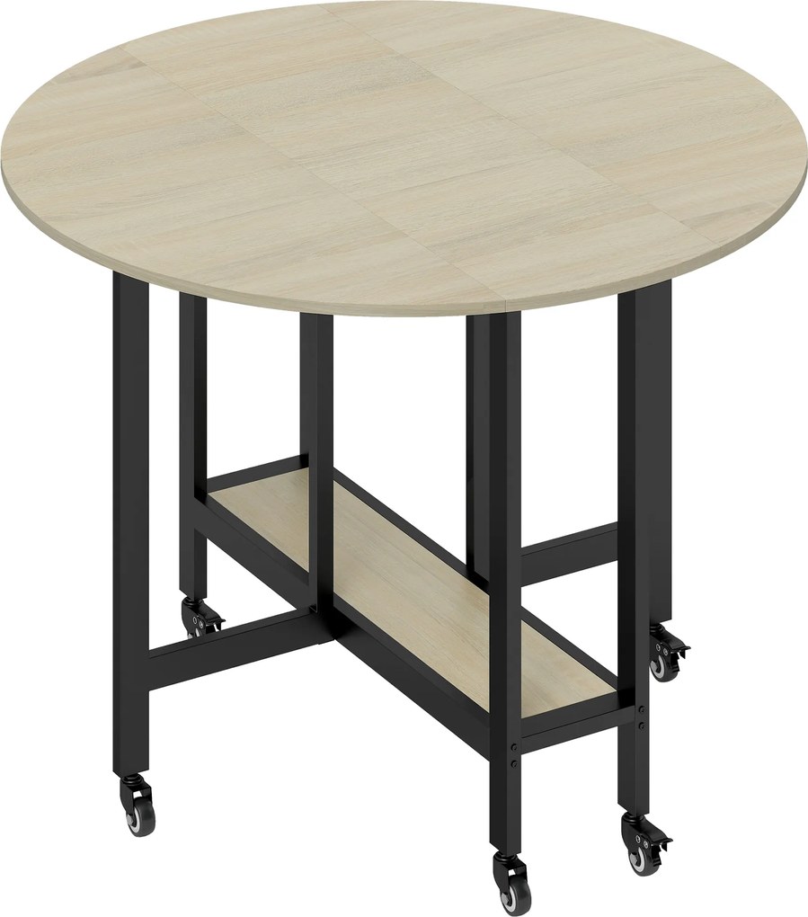 HOMCOM Masă pliabilă, masă cu funcție pliabilă și raft deschis, masă mobilă de bucătărie pentru sufragerie, spații mici, lemn natural | Aosom Romania