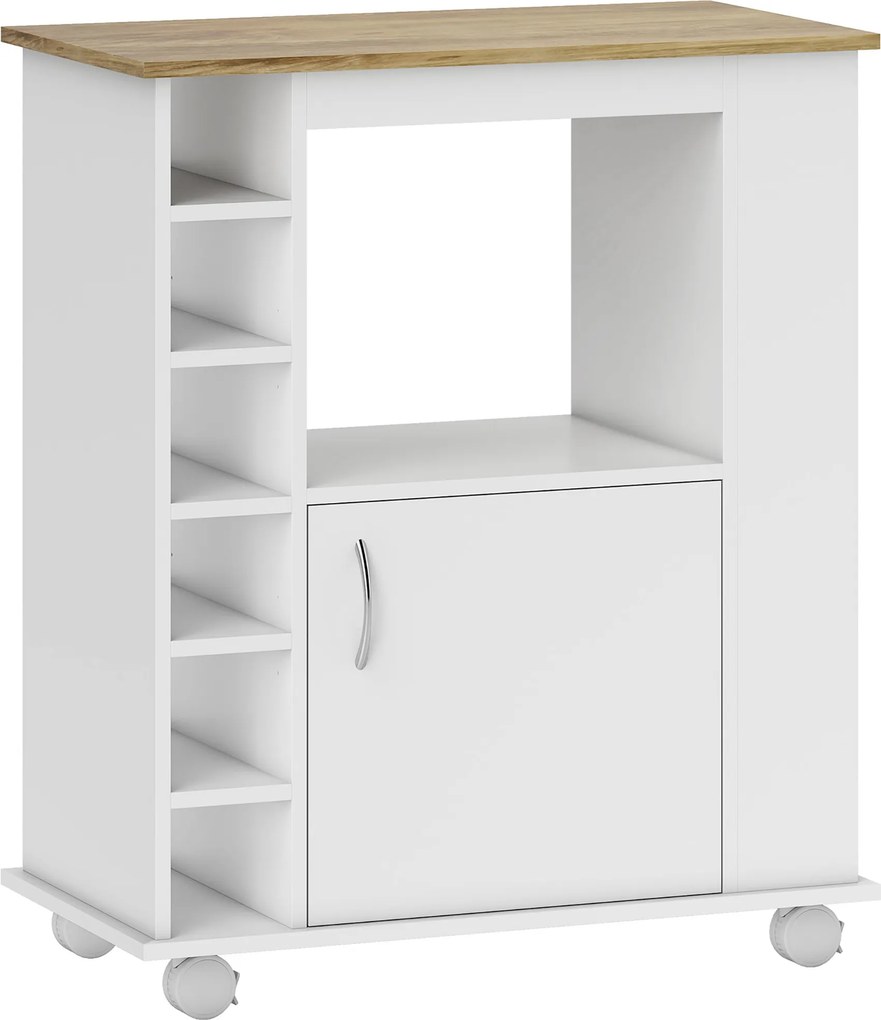HOMCOM Cărucior de Bucătărie cu Dulăpior, 6 Compartimente de Depozitare și 3 Rafturi Laterale, 75x39.5x88 cm, Alb | Aosom Romania