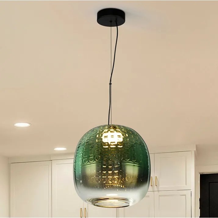 Lustra, Pendul LED modern sticla verde Mares 29cm