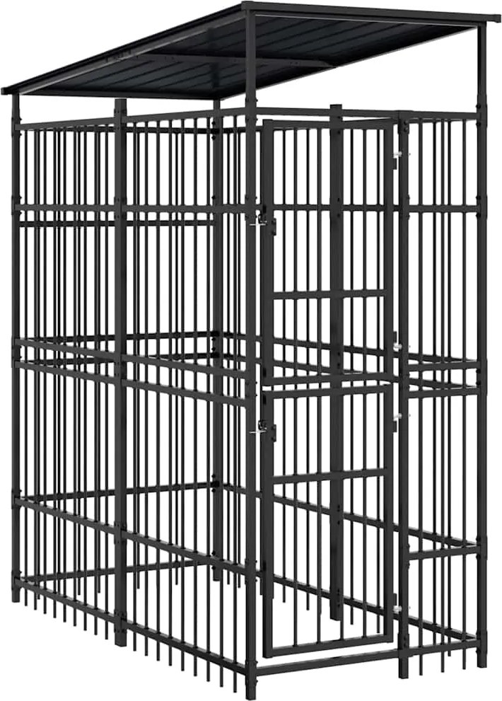 vidaXL Padoc pentru câini de exterior cu acoperiș, 1,84 m², oțel