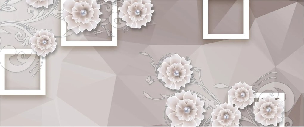 Tablou - Imagine flori bej (120x50 cm)