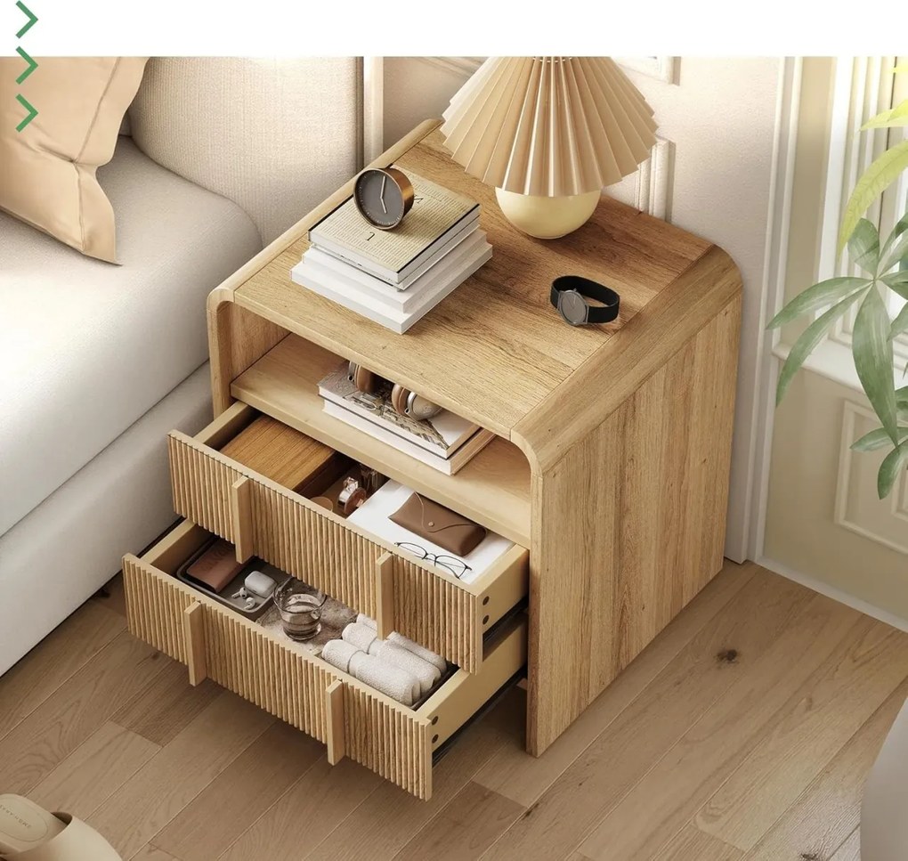 Set 2x Noptiere 55 x 40 x 60 cm, cu 2 sertare si raft, dormitor, Noptiere moderne cu Riflaj - NOM1