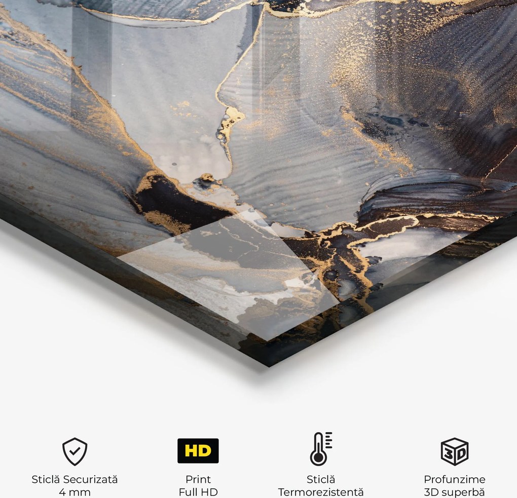 Panou Sticla Bucatarie, 100x100cm, Protectie aragaz, Antistropi, Termorezistent, Abstracte, Marble, Golden Abstract Marble