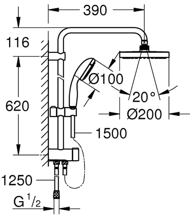 Pachet: Coloana dus Grohe New Tempesta 210,crom,montare pe perete, baterie cabina dus Eurosmart ( 26381001,33555003  )