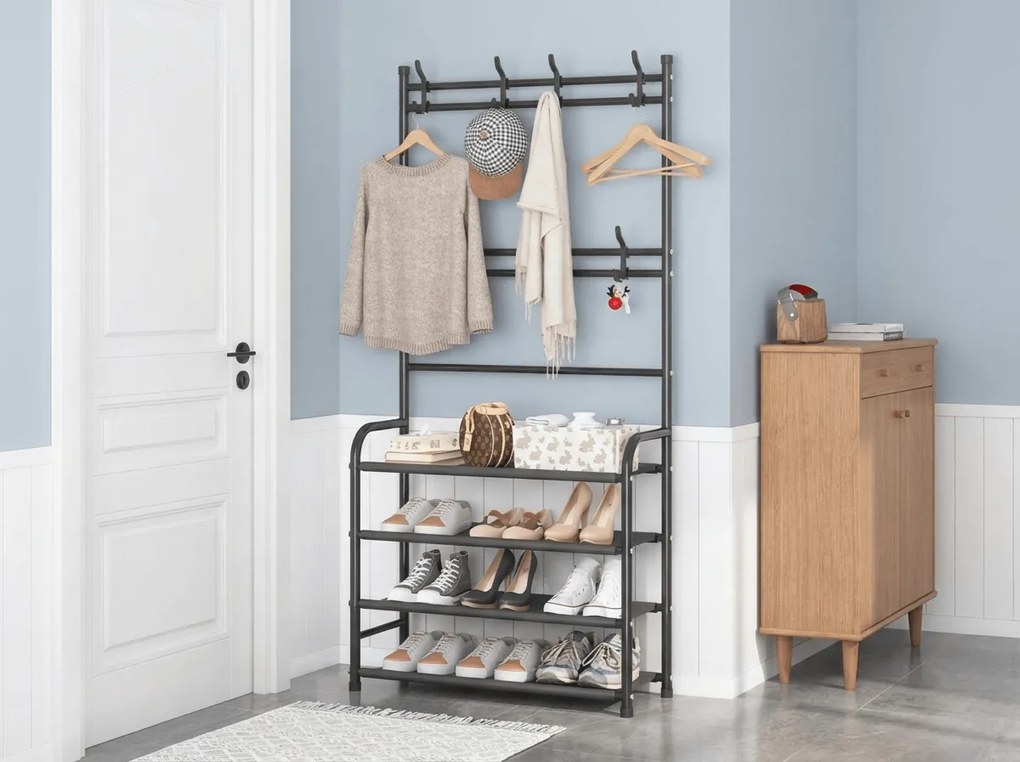 Cuier cu suport pentru pantofi CLOTHORY 80x152 cm, negru