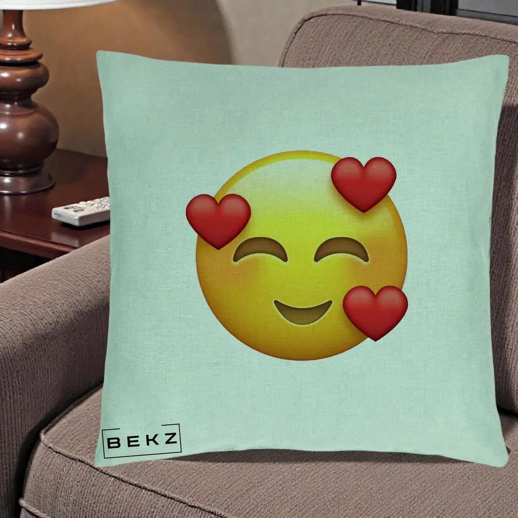 Perna Decorativa Emoji cu 3 Inimi, 40x40 cm, Verde Menta, Husa Detasabila, Perna Inclusa, BEKZ®