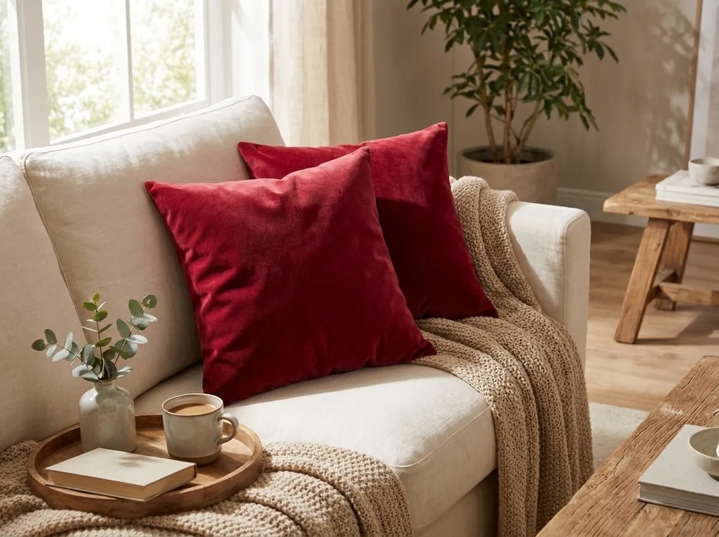 Set 2 bucati huse de perna BORDEAUX VELVET 50x50 cm, vinova