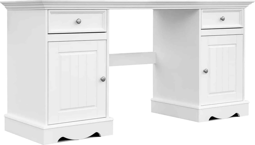Birou lemn masiv alb Linea, 155 × 54 × 77 cm