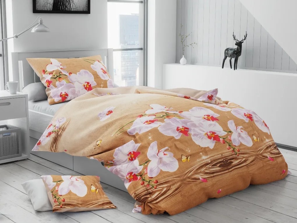 Lenjerie de pat creponata KEDES bej + husa de perna 40 x 50 cm gratuit