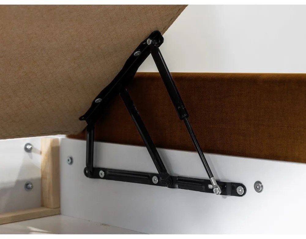 Pat matrimonial galben ocru tapițat cu spațiu de depozitare și somieră 180x200 cm Jade – Bobochic Paris