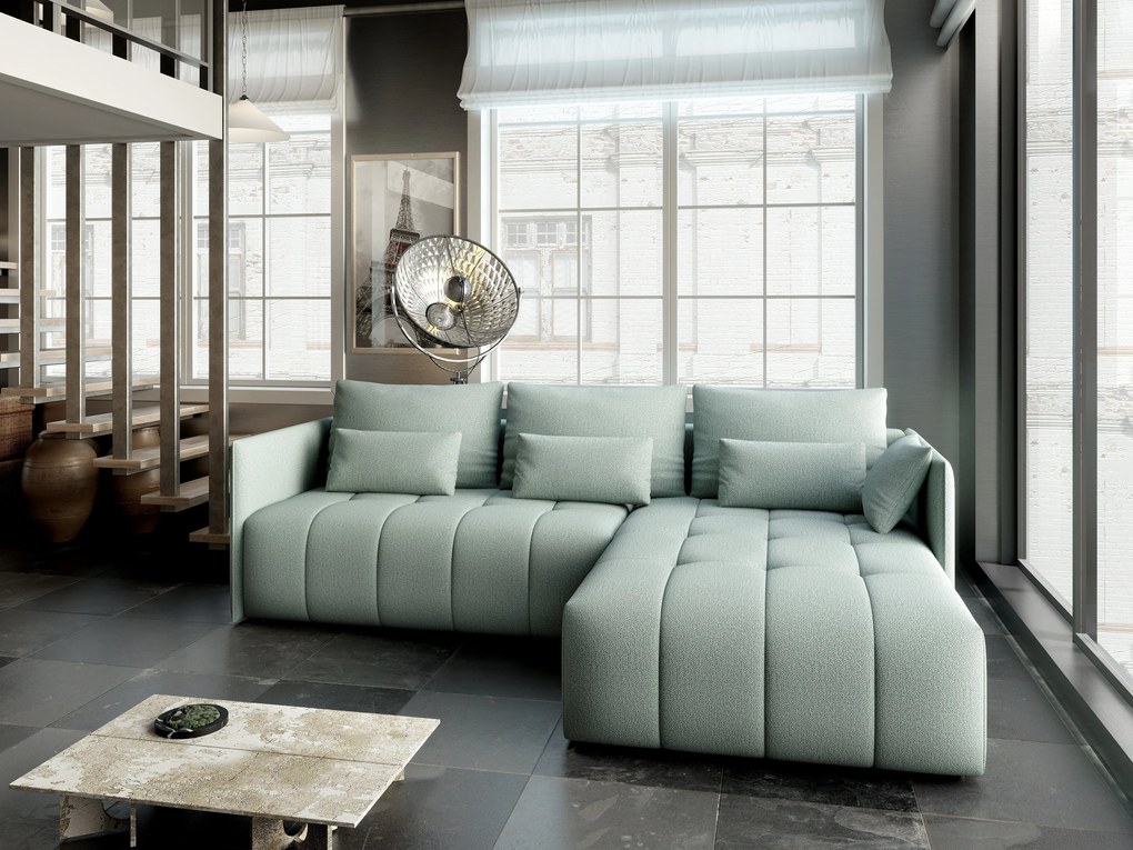 Colțar extensibil dumonde cu ladă de depozitare si sezut confortabil din spuma high-density, Malta Enjoy Mint II 235x185 cm