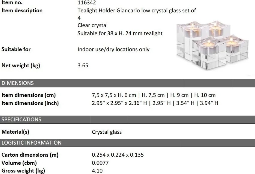 Set de 4 suporturi pentru lumanari Giancarlo low