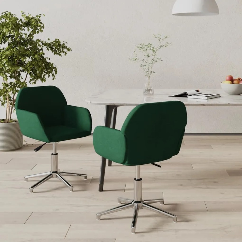 vidaXL Scaune de bucătărie pivotante, 2 buc., verde închis, catifea