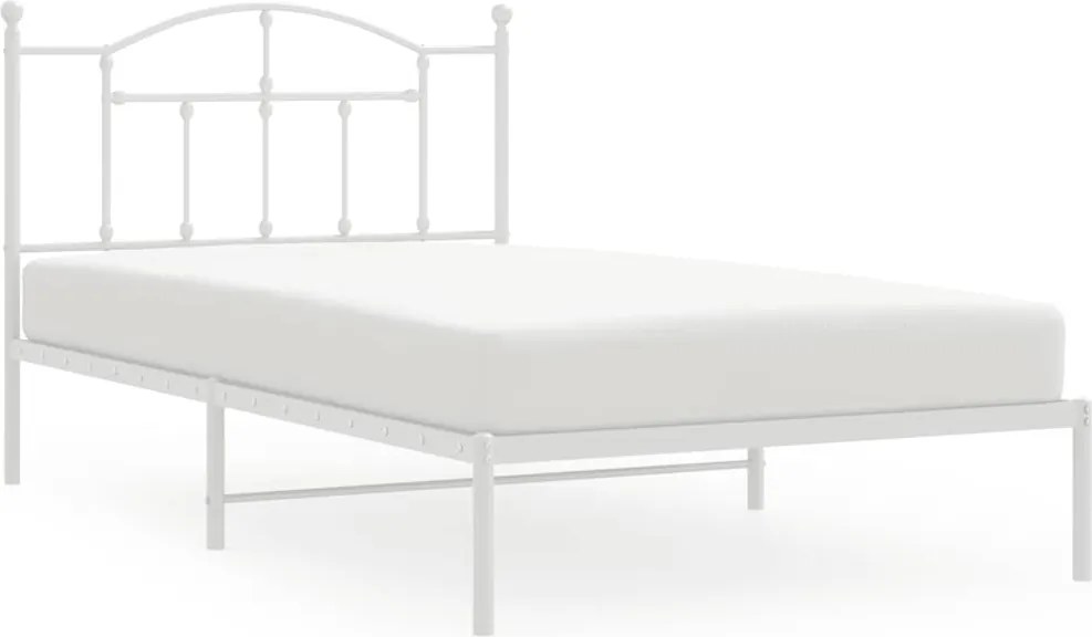 vidaXL Cadru de pat din metal cu tăblie, alb, 107x203 cm