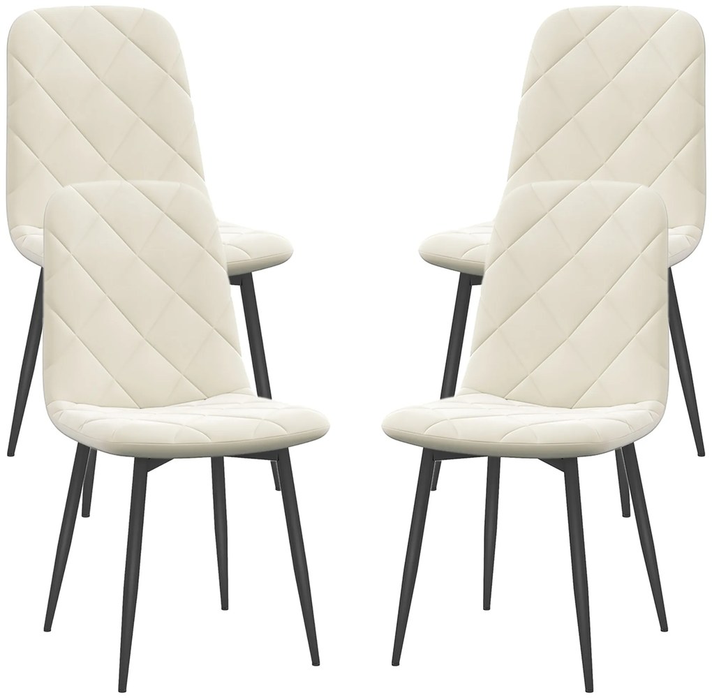 HOMCOM Set de 4 scaune de diningroom capitonate cu spătar înalt, picioare din oțel și material textil cu aspect de catifea, crem | Aosom Romania