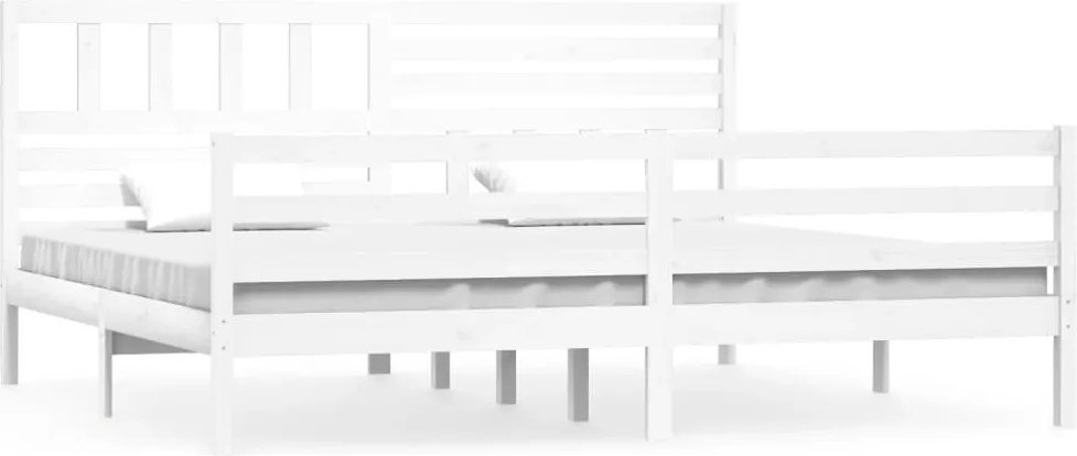 vidaXL Cadru de pat Super King, alb, 180x200 cm, lemn masiv