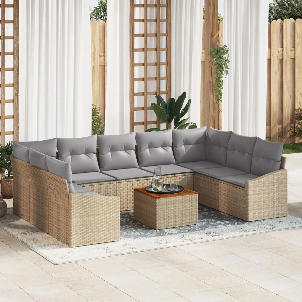 vidaXL Set canapea de grădină 10 pcs Bej, gri deschis 55 x 55 x 37 cm