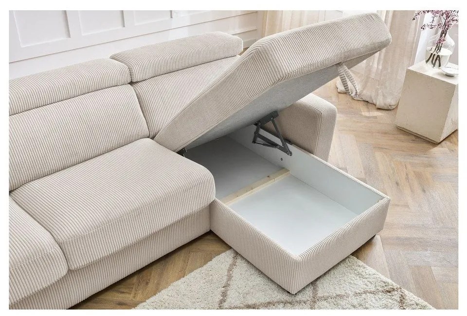 Colțar crem extensibil cu tapițerie din catifea reiată (cu colț variabil) Monaco – Bobochic Paris