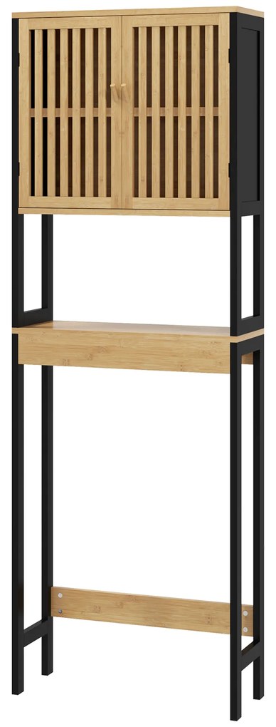 HOMCOM Dulap Baie cu Economie de Spațiu, Dulap Deasupra Toaletei cu 2 Uși și Raft Deschis, 60x21,5x172 cm, Lemn Natural | Aosom Romania