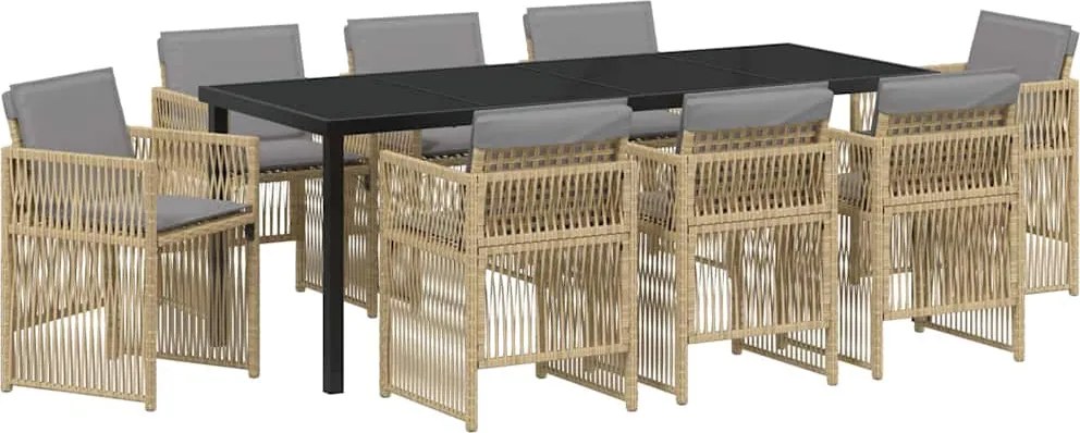 vidaXL Set de masă pentru grădină 9 pcs Bej Oțel vopsit electrostatic