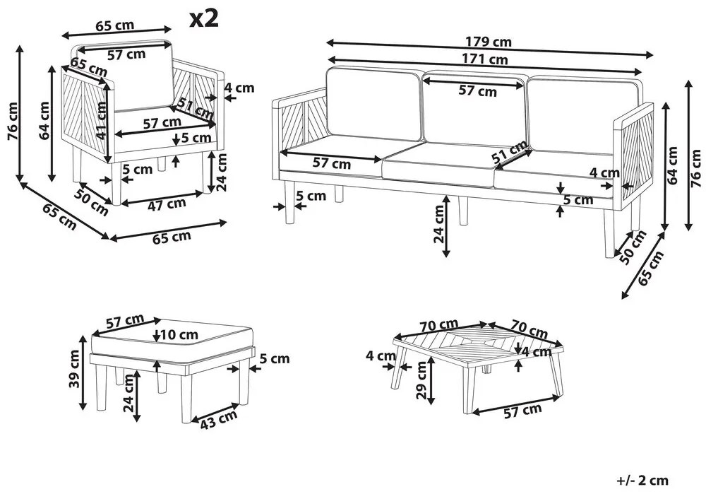 Set mobilier de grădină Blas (lemn deschis de salcâm + crem). 1077937