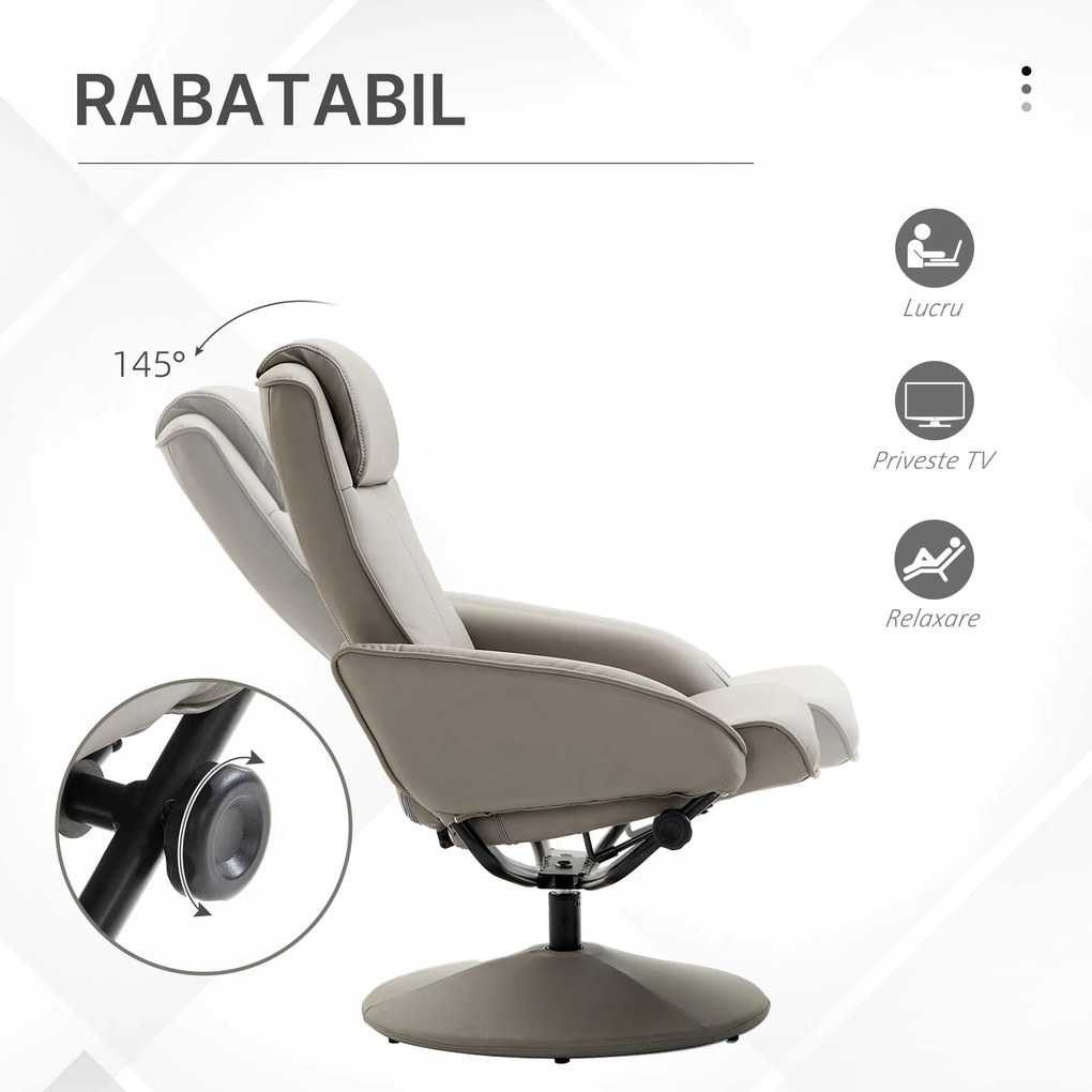 HomCom fotoliu cu taburet, din piele sintetica, 98x78x67 cm, gri | AOSOM RO