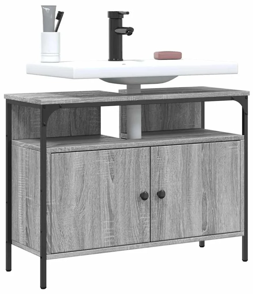 vidaXL Dulap chiuvetă baie, gri sonoma, 80x30x60 cm, lemn prelucrat