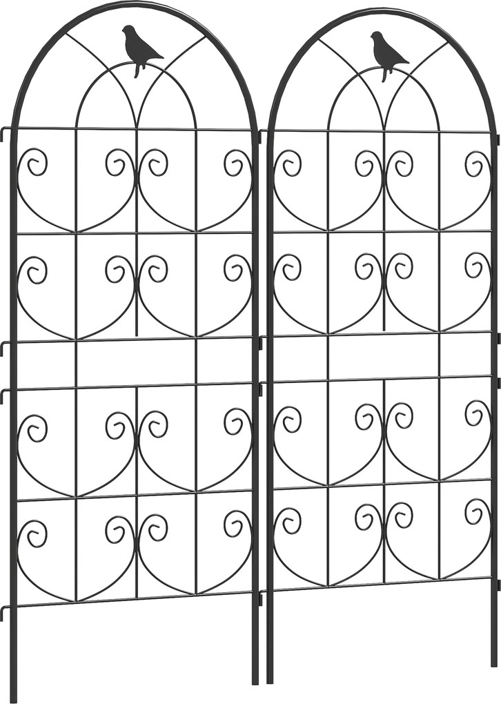 Outsunny Suport pentru plante agățătoare cu modele de păsări set de 2 spalieri de grădină pentru legume viță flori metal 50 x 120 cm negru | Aosom Romania