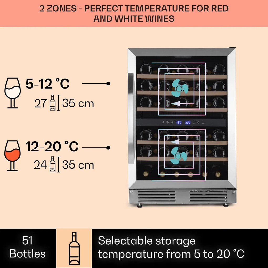 Vinovilla 50 Duo, Frigider pentru vinuri cu două zone, 53l, 17 fl., ușă din sticlă în 3 culori