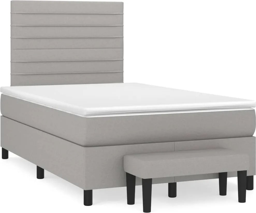 vidaXL Pat continental cu saltea, gri deschis, 120x200 cm, textil