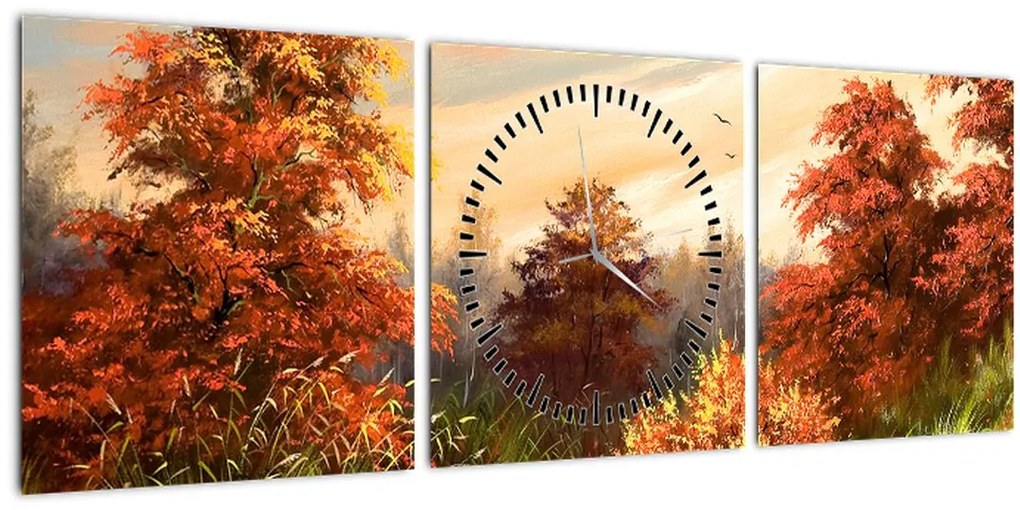 Tablou - Râu în peisaj de toamnă (cu ceas) (90x30 cm)