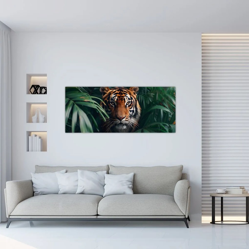 Tablou - Portretul unui tigru în junglă (120x50 cm)
