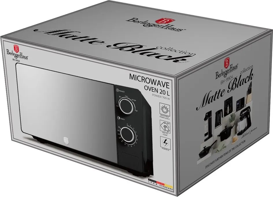 Cuptor cu microunde Berlinger Haus BH 9904, 20 L, negru mat