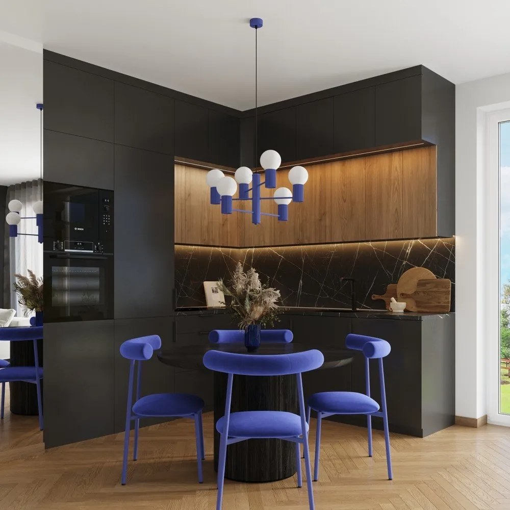 Lustră albastră cu abajur din sticlă Orbital – Sollux