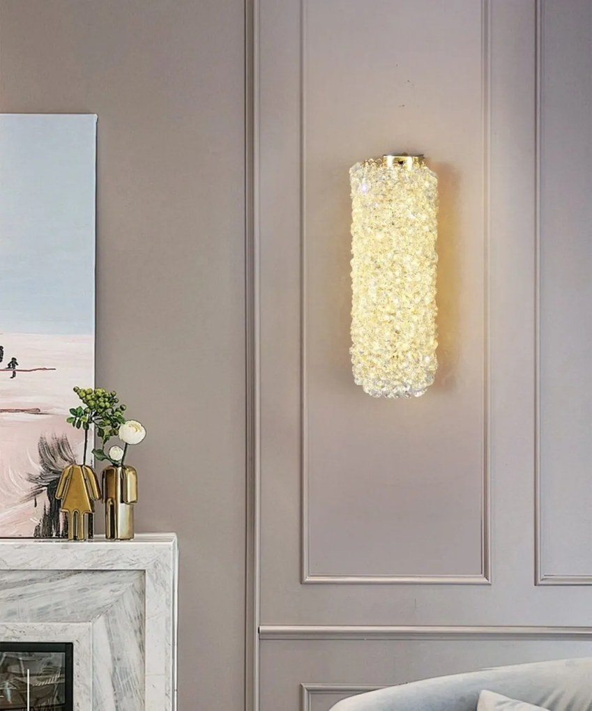 Aplică LED Auriu cu Cristale – 10W, 2 Surse, 3 Tipuri de Lumină, 32×12×13 cm