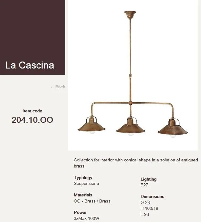 Lustra, Pendul rustic fabricat manual 3 brate La Cascina 204.10.OO