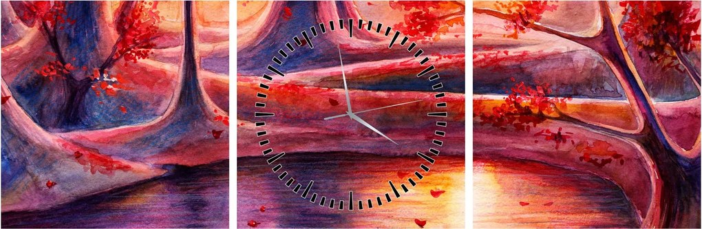 Tablou cu pădurea fermecată (cu ceas) (90x30 cm)