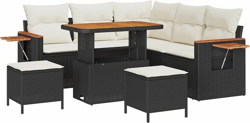 vidaXL Set de canapele pentru grădină 9 pcs Negru și Crem poliratan