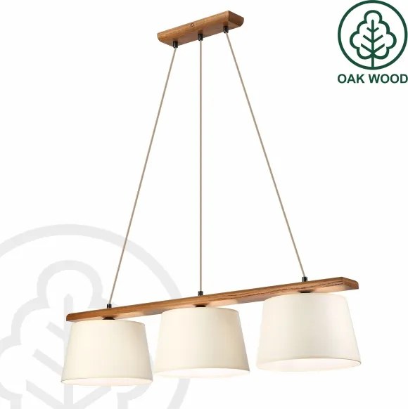 Lustră pe cablu AIDA 3xE27/15W/230V, diam. 25 cm, stejar/crem