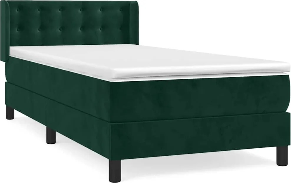 vidaXL Pat box spring cu saltea, verde închis, 100x200 cm, catifea