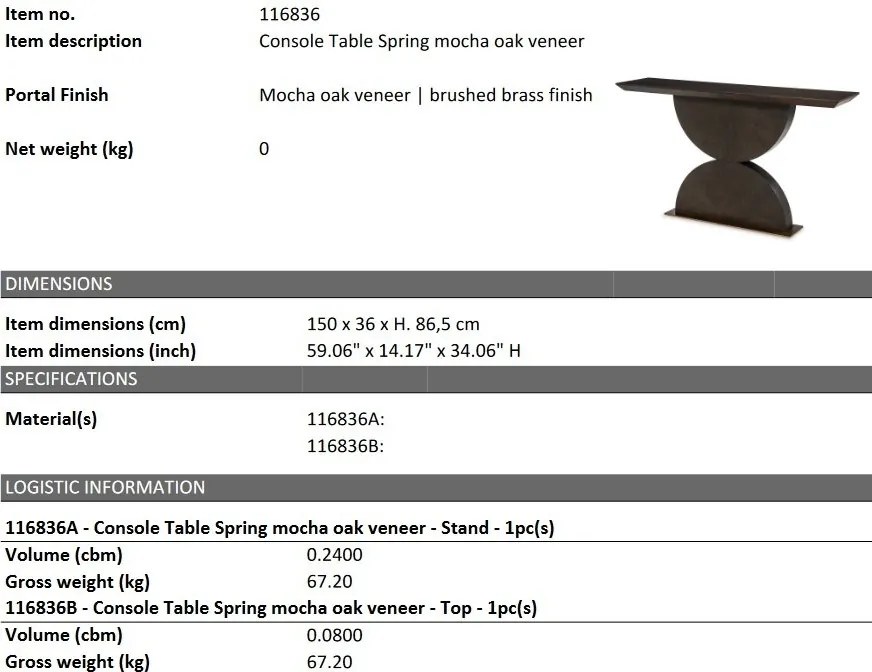 Consola design LUX Spring, Mocha oak