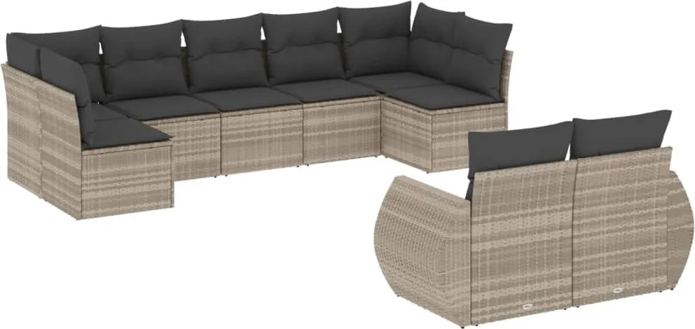vidaXL Set canapele de grădină cu perne, 9 piese gri deschis poliratan