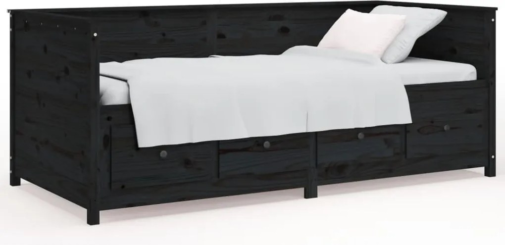vidaXL Pat de zi, negru, 75x190 cm, lemn masiv de pin