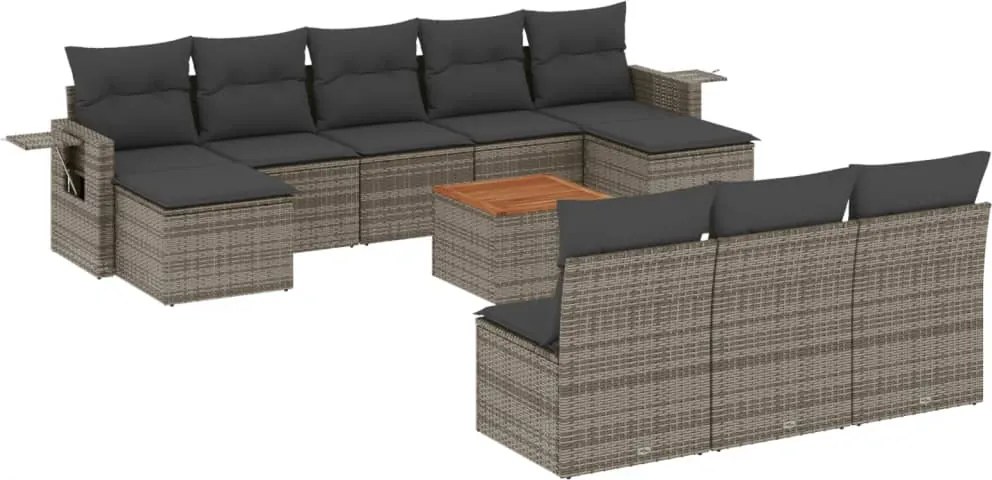 vidaXL Set canapele de grădină cu perne, 11 piese, gri, poliratan