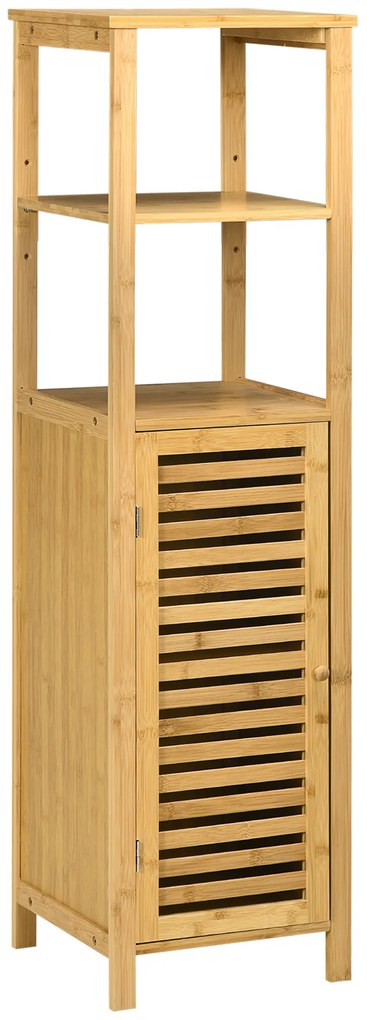 Kleankin Dulap Baie din Bambus, Dulap de Baie cu 2 Rafturi Deschise și Dulap cu Uși, Bambus Natural | Aosom Romania