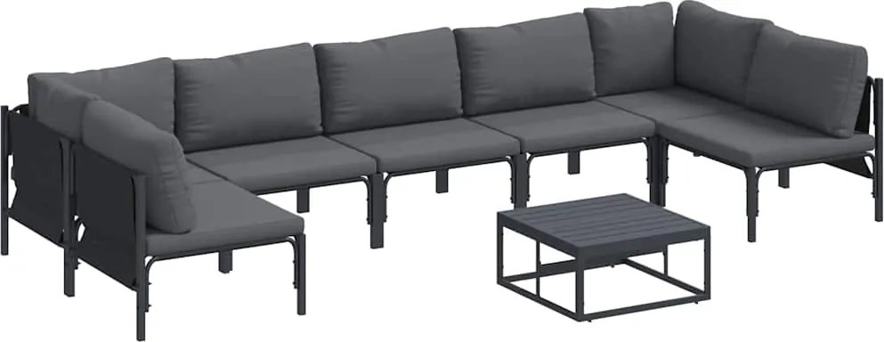 vidaXL Set de canapele pentru grădină cu pernă 8 pcs Negru Oțel
