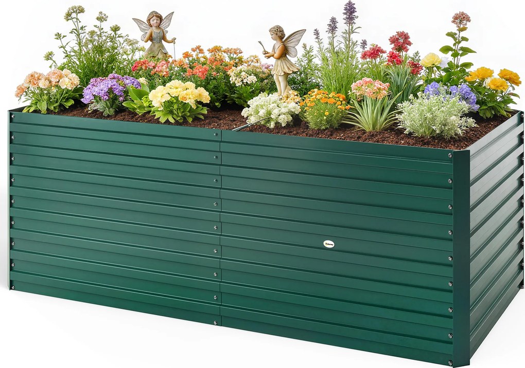 Outsunny Jardinieră ridicată galvanizată dreptunghiulară pentru exterior - fund deschis - 160 x 80 x 60 cm, verde | Aosom Romania